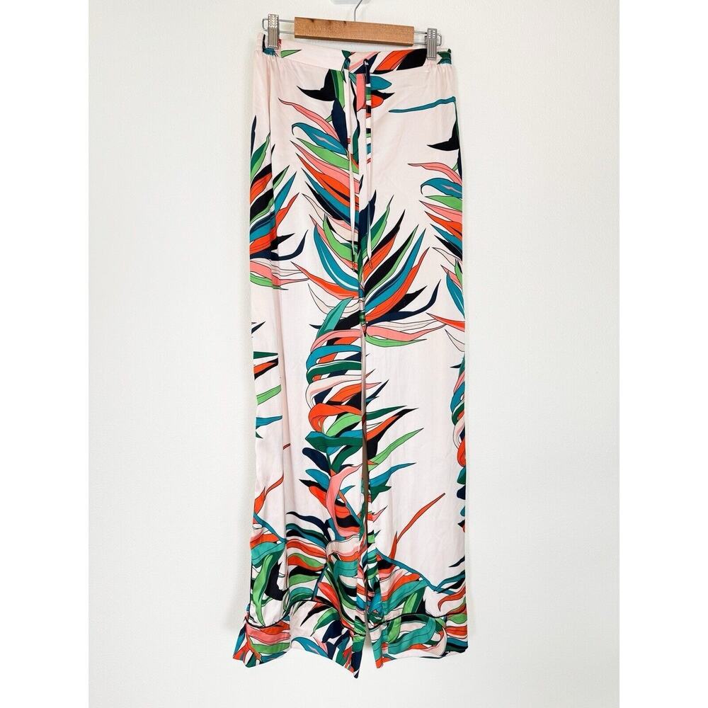 House of CB Wide Leg Tropical Print Pants - Cream, Green, Blue, Orange, Black